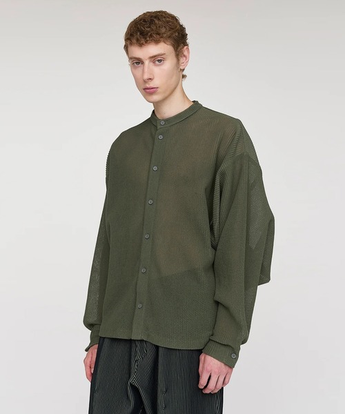 CFCL(シーエフシーエル)の「【CFCL】TC SOFT HYPHA STAND COLLAR LONG SLEEVE SHIRT(Tシャツ/カットソー・メンズ・ホワイト/グリーン・3)」の3枚目の写真