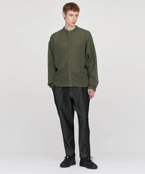 CFCL(シーエフシーエル)の「【CFCL】TC SOFT HYPHA STAND COLLAR LONG SLEEVE SHIRT(Tシャツ/カットソー・メンズ・ホワイト/グリーン・3)」の4枚目の写真