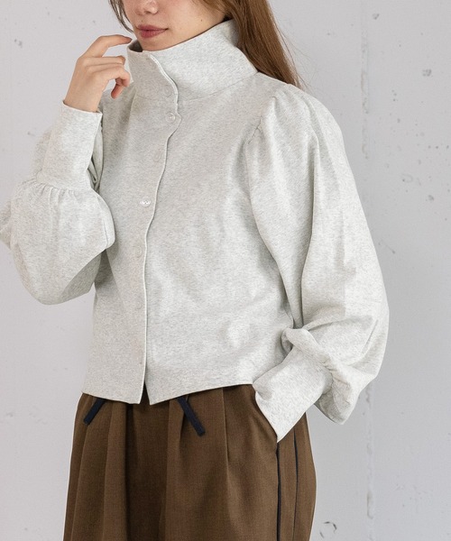 POU DOU DOU（プードゥドゥ）の「パフスリーブカーディガントップス（Tシャツ/カットソー・レディース・グリーン/オートミール/ブラック・3）」の2枚目の写真