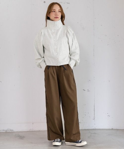 POU DOU DOU（プードゥドゥ）の「パフスリーブカーディガントップス（Tシャツ/カットソー・レディース・グリーン/オートミール/ブラック・3）」の4枚目の写真