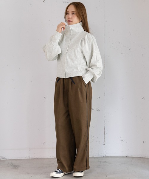 POU DOU DOU（プードゥドゥ）の「パフスリーブカーディガントップス（Tシャツ/カットソー・レディース・グリーン/オートミール/ブラック・3）」の5枚目の写真