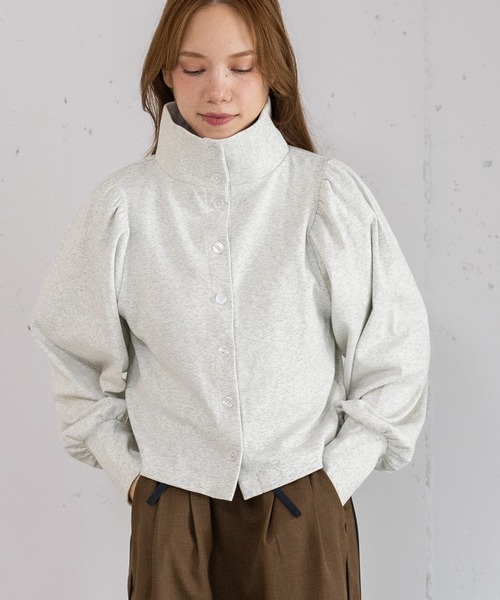 POU DOU DOU（プードゥドゥ）の「パフスリーブカーディガントップス（Tシャツ/カットソー・レディース・グリーン/オートミール/ブラック・3）」の7枚目の写真