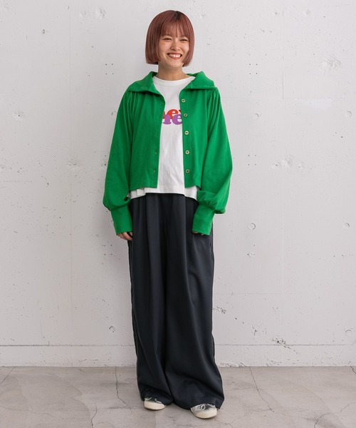 POU DOU DOU（プードゥドゥ）の「パフスリーブカーディガントップス（Tシャツ/カットソー・レディース・グリーン/オートミール/ブラック・3）」の11枚目の写真