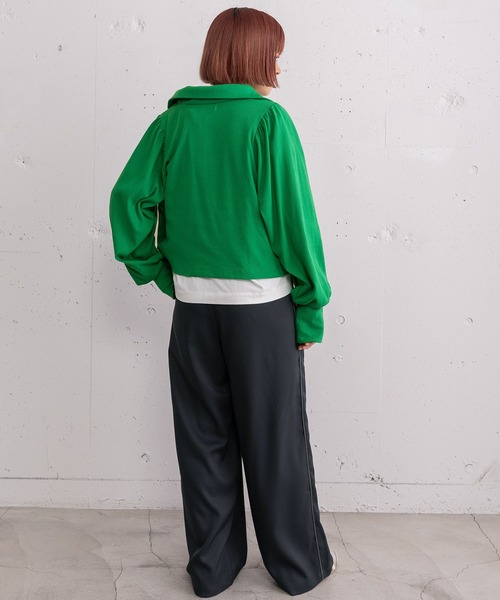 POU DOU DOU（プードゥドゥ）の「パフスリーブカーディガントップス（Tシャツ/カットソー・レディース・グリーン/オートミール/ブラック・3）」の13枚目の写真