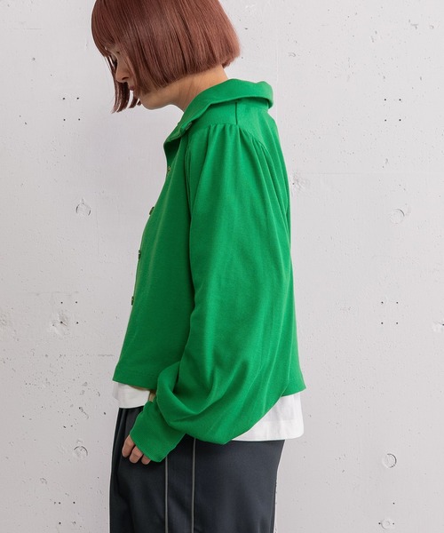 POU DOU DOU（プードゥドゥ）の「パフスリーブカーディガントップス（Tシャツ/カットソー・レディース・グリーン/オートミール/ブラック・3）」の16枚目の写真