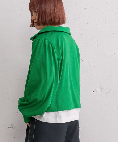 POU DOU DOU（プードゥドゥ）の「パフスリーブカーディガントップス（Tシャツ/カットソー・レディース・グリーン/オートミール/ブラック・3）」の17枚目の写真