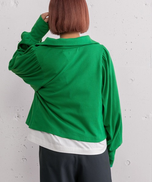 POU DOU DOU（プードゥドゥ）の「パフスリーブカーディガントップス（Tシャツ/カットソー・レディース・グリーン/オートミール/ブラック・3）」の18枚目の写真