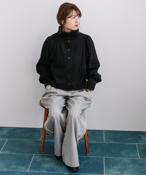 POU DOU DOU（プードゥドゥ）の「パフスリーブカーディガントップス（Tシャツ/カットソー・レディース・グリーン/オートミール/ブラック・3）」の21枚目の写真