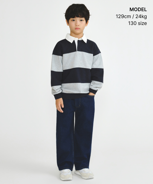 MUSINSA STANDARD KIDS（ムシンサスタンダードキッズ）の「起毛ワイドデニムパンツ [ディープインディゴ]（デニムパンツ・レディース・その他・100/110/120/130/140/150/160）」の2枚目の写真