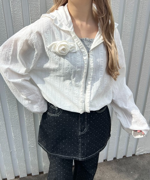 WC（ダブル シー）の「ローズモチーフシアーパーカー（パーカー・レディース・サックスブルー/ホワイト・FREE）」の4枚目の写真