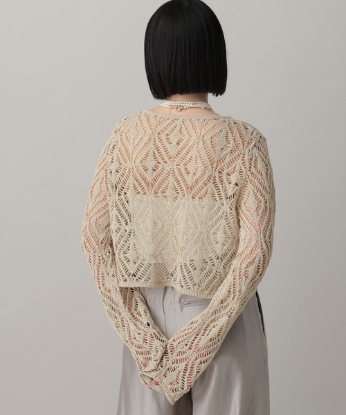 A part by（アパートバイ）の「リネンコンスカシアミカーディガン（カーディガン/ボレロ・レディース・ベージュ系その他/ブラック/アイボリー・FREE）」の6枚目の写真