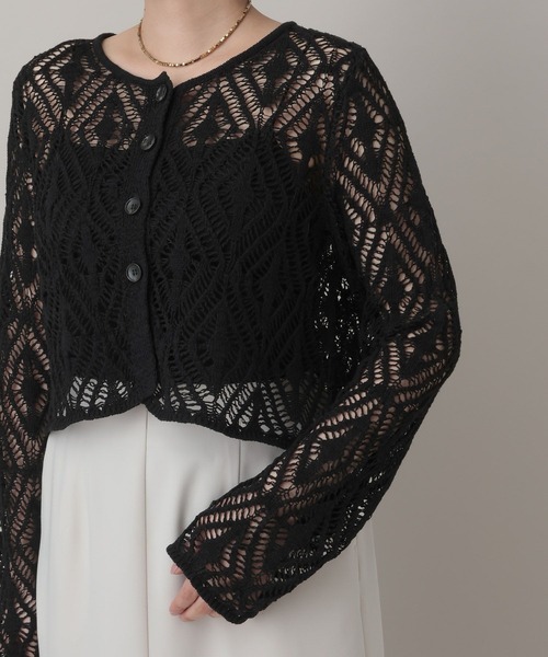 A part by（アパートバイ）の「リネンコンスカシアミカーディガン（カーディガン/ボレロ・レディース・ベージュ系その他/ブラック/アイボリー・FREE）」の11枚目の写真