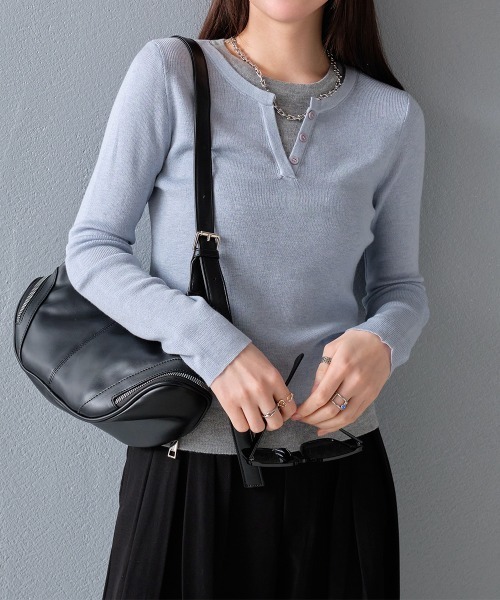 Rejoule(リジュール)の「フェイクレイヤード バイカラー長袖トップス(Tシャツ/カットソー・レディース・イエロー/ブラック/アイボリー/ブルー・FREE)」の17枚目の写真