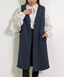 RAPASTEL（ラパステル）の「パールボタン バックフリル ロングジレ ベスト ノーカラー きれいめ 大人フェミニン（ベスト）」