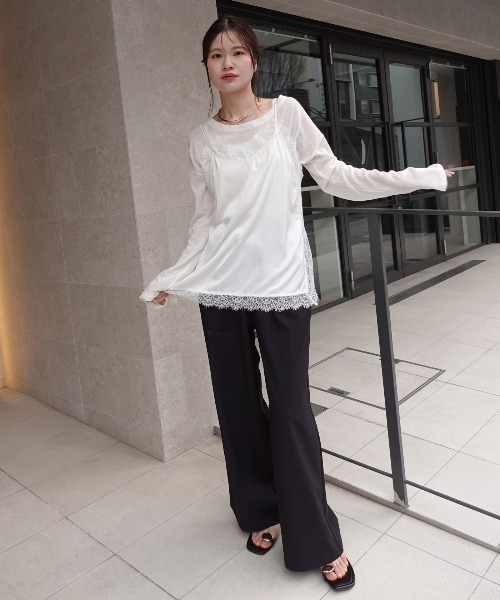 CORNERS（コーナーズ）の「タックスラックスパンツ（スラックス・レディース・ブラック/グレー・M）」の2枚目の写真