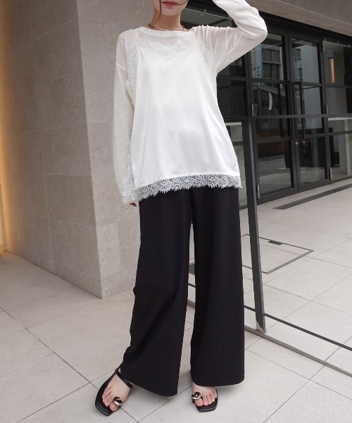 CORNERS（コーナーズ）の「タックスラックスパンツ（スラックス・レディース・ブラック/グレー・M）」の3枚目の写真