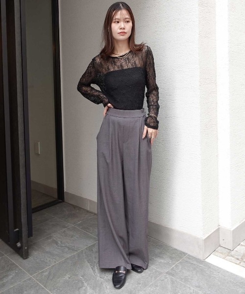 CORNERS（コーナーズ）の「タックスラックスパンツ（スラックス・レディース・ブラック/グレー・M）」の8枚目の写真