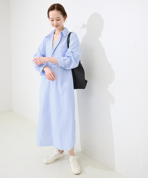 SLOBE IENA（スローブイエナ）の「ファインブロードEXロングシャツワンピース（シャツワンピース・レディース・サックスブルー/アイボリー・FREE）」の2枚目の写真