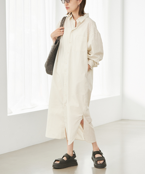 SLOBE IENA(スローブイエナ)の「ファインブロードEXロングシャツワンピース(シャツワンピース・レディース・サックスブルー/アイボリー・FREE)」の5枚目の写真