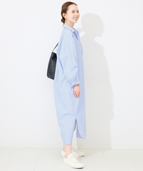 SLOBE IENA（スローブイエナ）の「ファインブロードEXロングシャツワンピース（シャツワンピース・レディース・サックスブルー/アイボリー・FREE）」の6枚目の写真
