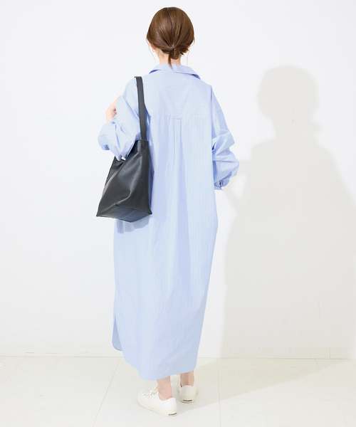 SLOBE IENA（スローブイエナ）の「ファインブロードEXロングシャツワンピース（シャツワンピース・レディース・サックスブルー/アイボリー・FREE）」の8枚目の写真