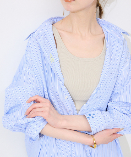 SLOBE IENA（スローブイエナ）の「ファインブロードEXロングシャツワンピース（シャツワンピース・レディース・サックスブルー/アイボリー・FREE）」の10枚目の写真