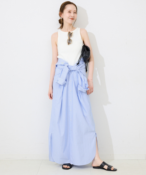 SLOBE IENA(スローブイエナ)の「ファインブロードEXロングシャツワンピース(シャツワンピース・レディース・サックスブルー/アイボリー・FREE)」の9枚目の写真