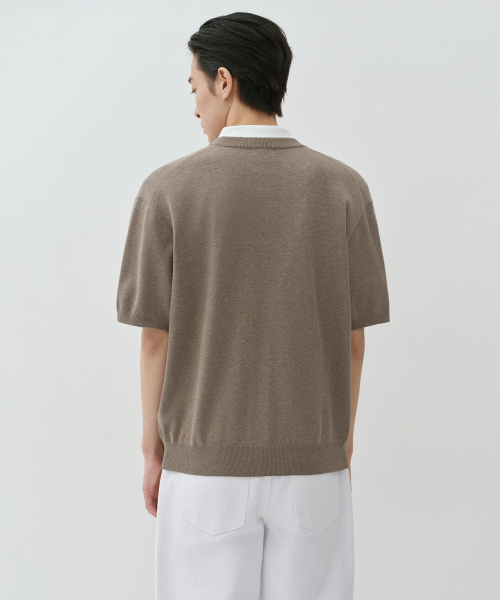 MUSINSA STANDARD（ムシンサスタンダード）の「ウォッシャブルスーピマコットンラウンドネック半袖カーディガン[ヘッダーベージュ]（カーディガン/ボレロ・メンズ・その他・SMALL/MEDIUM/LARGE/X-LARGE/2XL）」の3枚目の写真