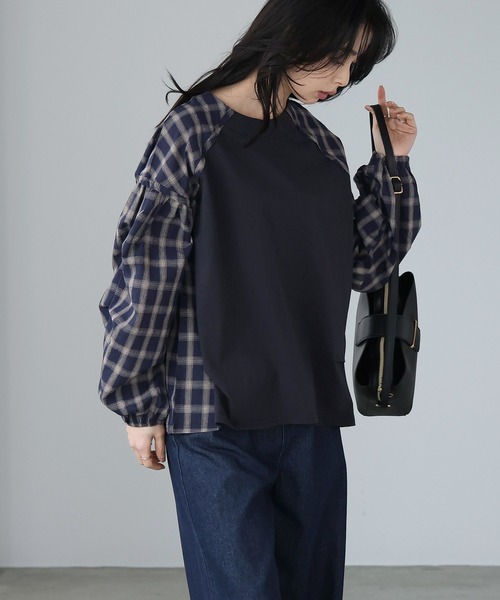 itto...(イット)の「チェック柄タック袖プルオーバー(Tシャツ/カットソー・レディース・オフホワイト/ブラック/ネイビー・FREE)」の11枚目の写真