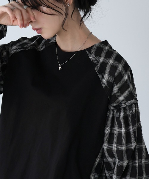 itto...(イット)の「チェック柄タック袖プルオーバー(Tシャツ/カットソー・レディース・オフホワイト/ブラック/ネイビー・FREE)」の16枚目の写真