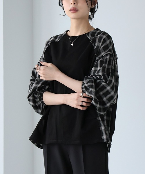 itto...(イット)の「チェック柄タック袖プルオーバー(Tシャツ/カットソー・レディース・オフホワイト/ブラック/ネイビー・FREE)」の18枚目の写真