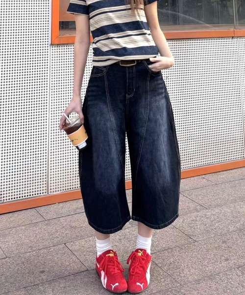 SHEENA(シーナ)の「バック刺繍ロゴデニムワイドハーフパンツ(デニムパンツ・レディース・インディゴブルー・S/M/L)」の7枚目の写真