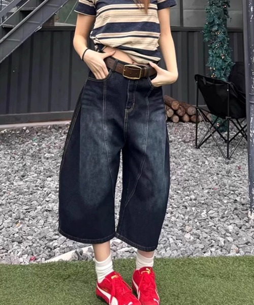 SHEENA(シーナ)の「バック刺繍ロゴデニムワイドハーフパンツ(デニムパンツ・レディース・インディゴブルー・S/M/L)」の10枚目の写真