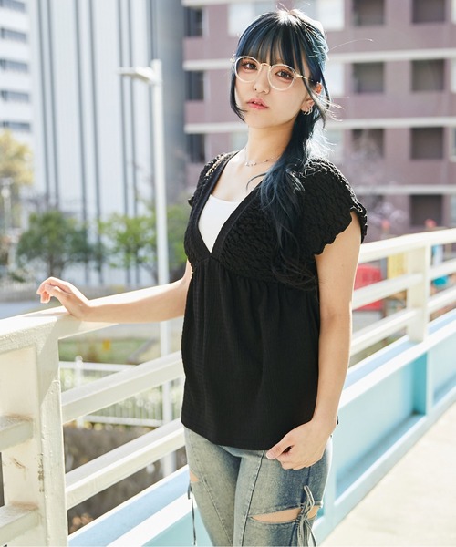 GORGE(ゴージ)の「《シャーリング・フリル》チュニック/フェミニン×カジュアル/春夏/全3色(チュニック・レディース・ブラック系/ブラック/ホワイト系・F)」の7枚目の写真