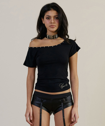 Hotfix One Shoulder Short Sleeve Top - Black