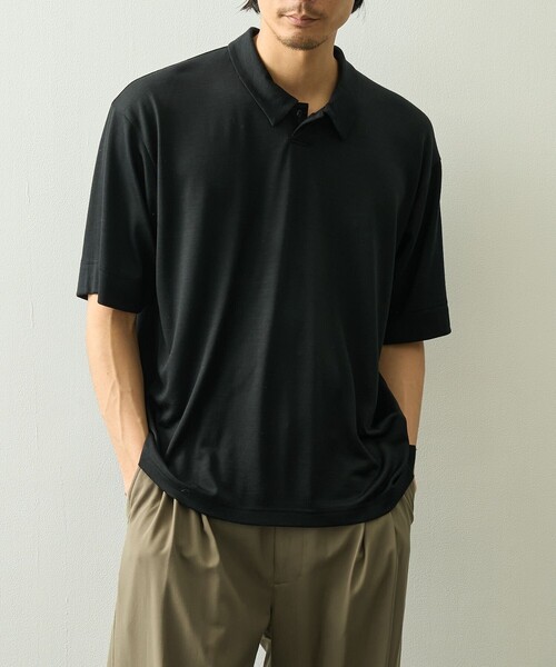 WRAPINKNOT(ラッピンノット)の「【WRAPINKNOT/ラッピンノット】S/S Polo-shirt(ポロシャツ・メンズ・ブラック・2/3)」の2枚目の写真