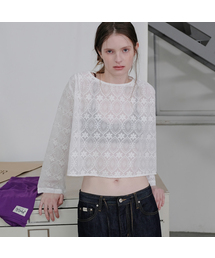 Flower see-through lace blouse [FRSP06BL11]_White
