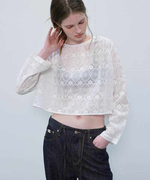 FRIVER07（フリバー07）の「Flower see-through lace blouse [FRSP06BL11]_White（シャツ/ブラウス・レディース・ホワイト・FREE）」の2枚目の写真