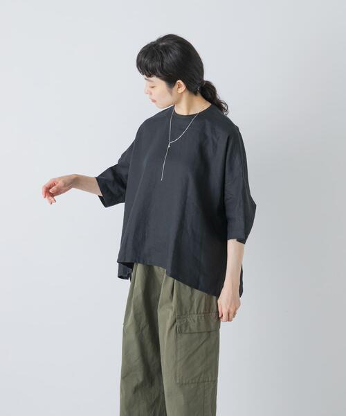 かぐれ(カグレ)の「リネンクルーネック半袖シャツ(シャツ/ブラウス・レディース・オフホワイト/ブラック/ロイヤルブルー・FREE)」の10枚目の写真