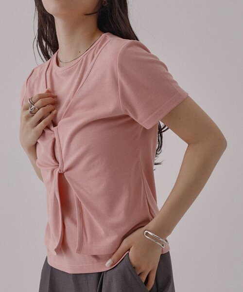 COLONY 2139(コロニートゥーワンスリーナイン)の「ツイストTシャツ(Tシャツ/カットソー・レディース・ブラック/グレー/ホワイト/ピンク・FREE)」の1枚目の写真