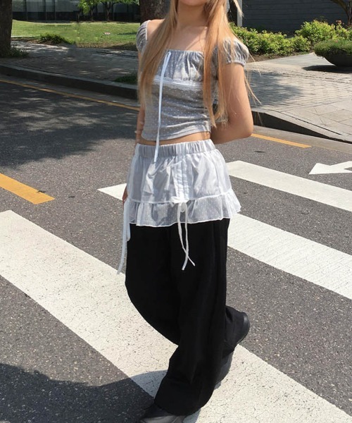 VIVID LADY(ビビッドレディー)の「ドット レース リボン クロップドトップス 半袖(Tシャツ/カットソー・レディース・ブラック/アイボリー/グレー・FREE)」の19枚目の写真