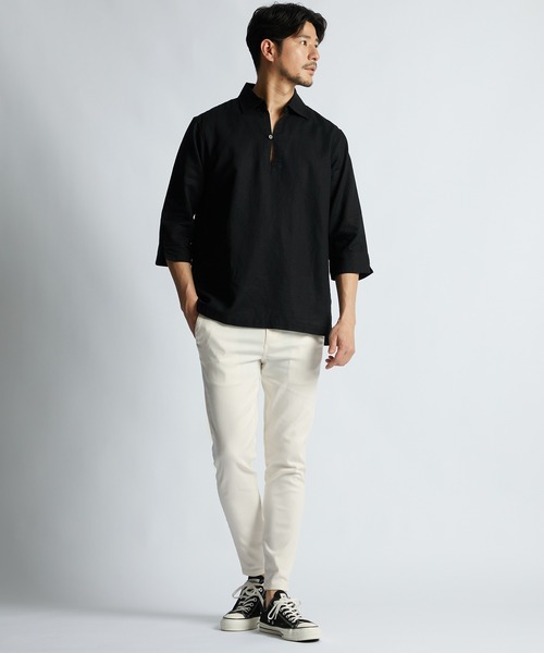 LANVIN en Bleu(ランバンオンブルー)の「コットン/リネン素材 7分袖 スキッパーシャツ(シャツ/ブラウス・メンズ・ベージュ/ネイビー/ブラック・46/52/50/48)」の7枚目の写真