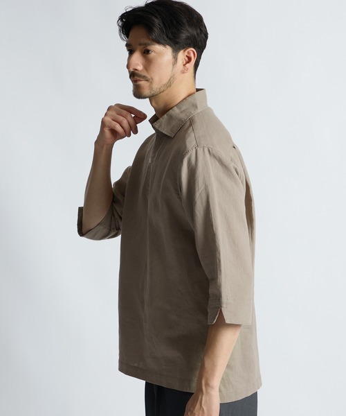 LANVIN en Bleu(ランバンオンブルー)の「コットン/リネン素材 7分袖 スキッパーシャツ(シャツ/ブラウス・メンズ・ベージュ/ネイビー/ブラック・46/52/50/48)」の15枚目の写真