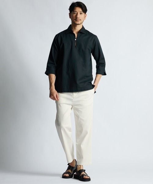 LANVIN en Bleu(ランバンオンブルー)の「コットン/リネン素材 7分袖 スキッパーシャツ(シャツ/ブラウス・メンズ・ベージュ/ネイビー/ブラック・46/52/50/48)」の4枚目の写真