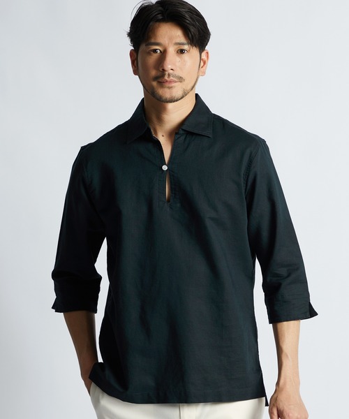 LANVIN en Bleu(ランバンオンブルー)の「コットン/リネン素材 7分袖 スキッパーシャツ(シャツ/ブラウス・メンズ・ベージュ/ネイビー/ブラック・46/52/50/48)」の20枚目の写真