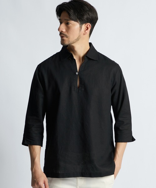 LANVIN en Bleu(ランバンオンブルー)の「コットン/リネン素材 7分袖 スキッパーシャツ(シャツ/ブラウス・メンズ・ベージュ/ネイビー/ブラック・46/52/50/48)」の21枚目の写真