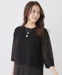 【手洗い可】透かしシアーボーダーニット