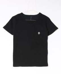 エンブレム ワンポイント 刺繍 テレコ Vネック ジャストフィット Tシャツ