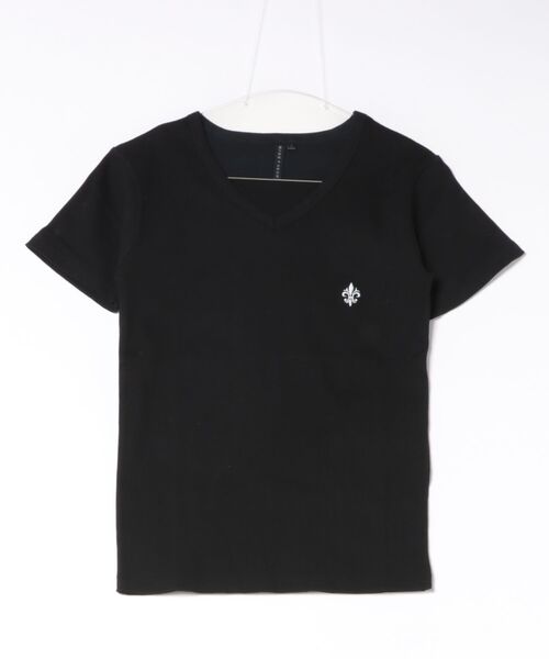 BENDER TOKYO（ベンダートウキョウ）の「エンブレム ワンポイント 刺繍 テレコ Vネック ジャストフィット Tシャツ（Tシャツ/カットソー・メンズ・ブラック/ホワイト・S/M/L）」の2枚目の写真