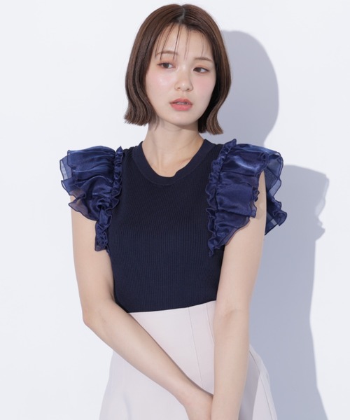 JILL by JILL STUART(ジルバイジルスチュアート)の「シアースリーブリブニット(ニット/セーター・レディース・ブルー/ネイビー/ホワイト・FREE)」の3枚目の写真
